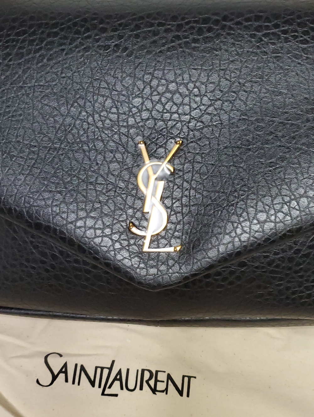 Ysl Jumbo Size Black Canvas Textured  Shoulder Bag with Gold Hardware - Picture 4 of 9